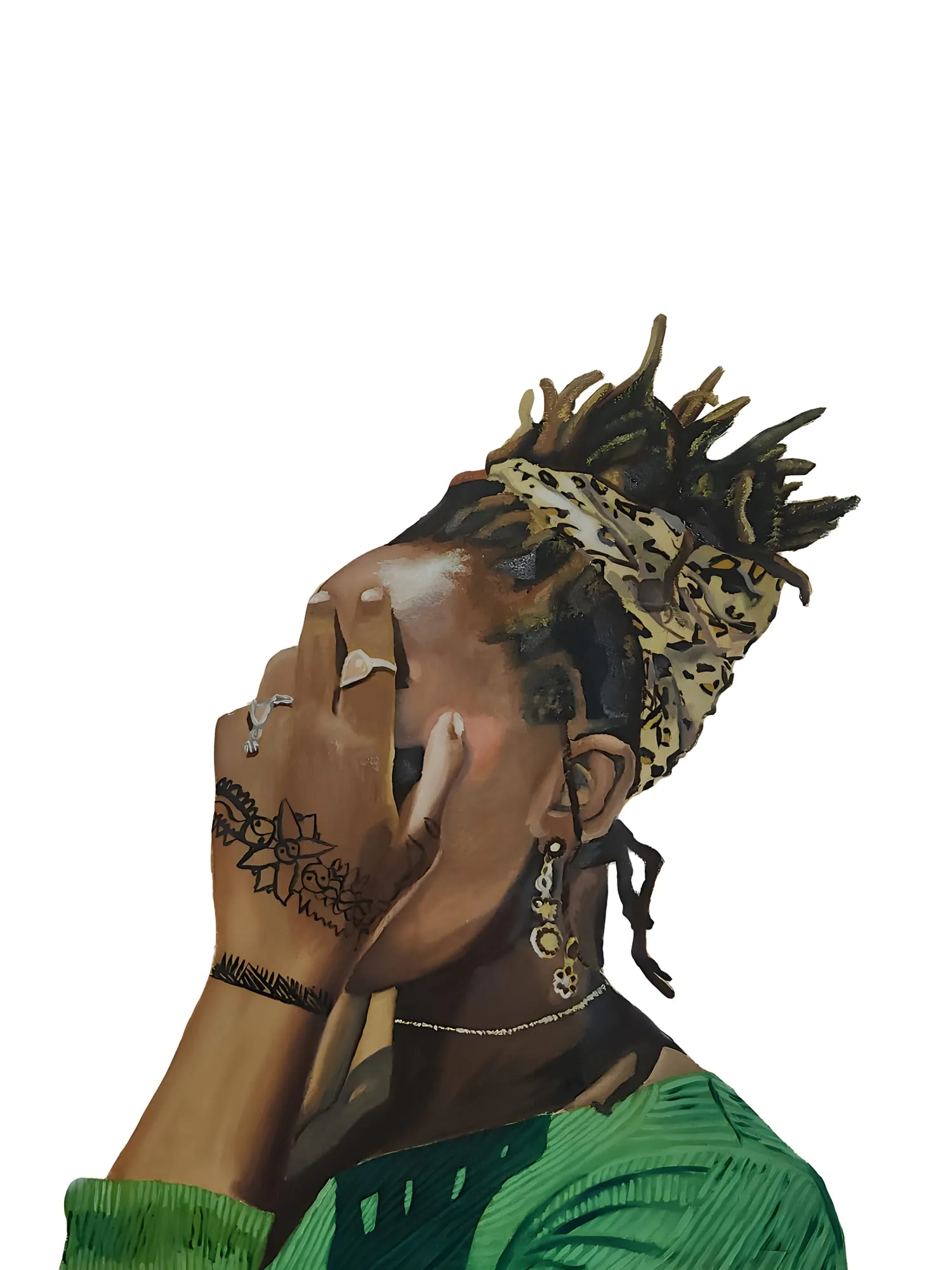 A Naomi Artworks portrait, man with dreadlocks and leopard-print bandana